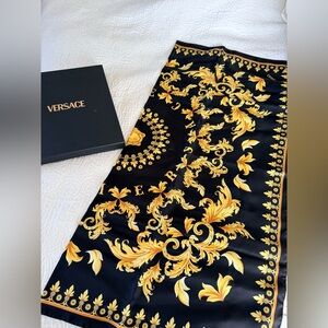 Versace Black and Gold Silk Scarf Brand New